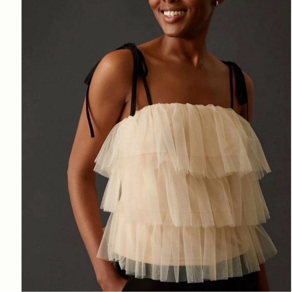 Cream Tiered Tulle Women's Top